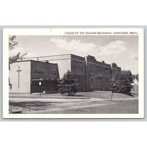 Church of the Blessed sacrament Greenfield Massachusetts Postcard Vintage B & W